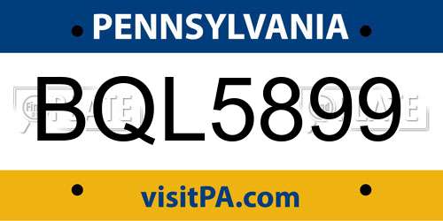 BQL5899 Pennsylvania License Plate