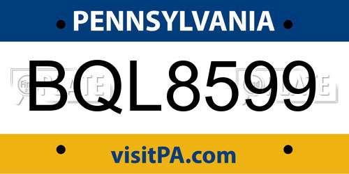 BQL8599 Pennsylvania License Plate