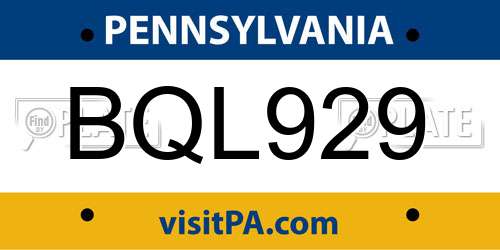 BQL929 Pennsylvania License Plate