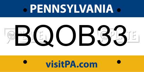 BQOB33 Pennsylvania License Plate