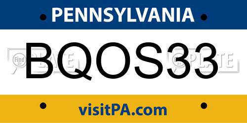 BQOS33 Pennsylvania License Plate