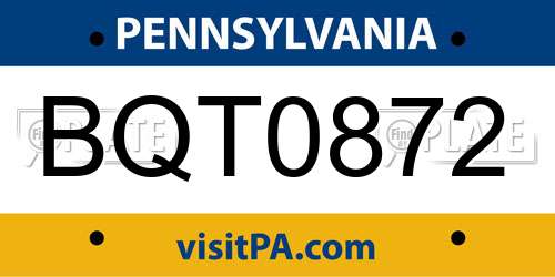 BQT0872 Pennsylvania License Plate