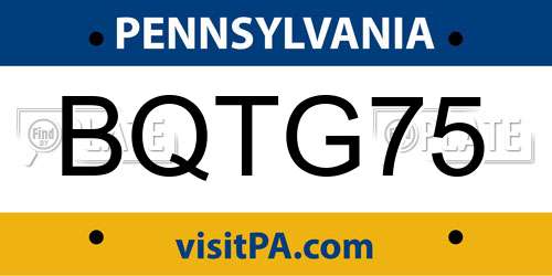 BQTG75 Pennsylvania License Plate