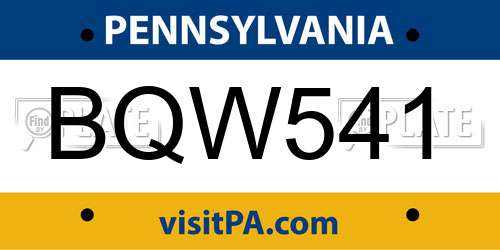 BQW541 Pennsylvania License Plate