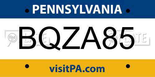 BQZA85 Pennsylvania License Plate
