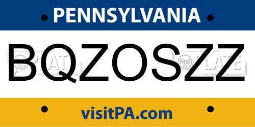 BQZOSZZ Pennsylvania License Plate