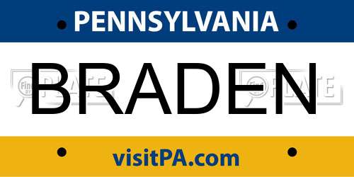 BRADEN Pennsylvania License Plate