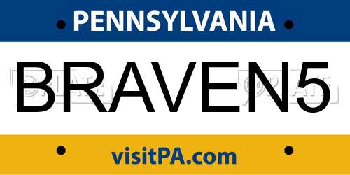 BRAVEN5 Pennsylvania License Plate