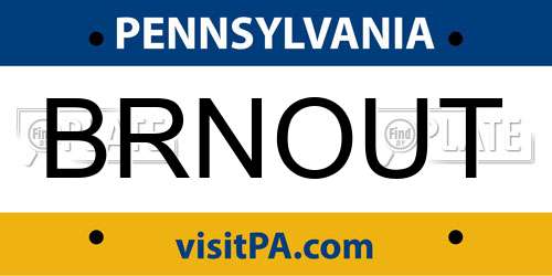 BRNOUT Pennsylvania License Plate
