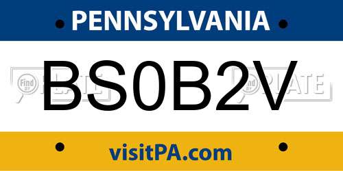 BS0B2V Pennsylvania License Plate