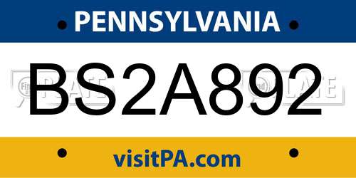 BS2A892 Pennsylvania License Plate