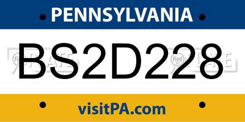 BS2D228 Pennsylvania License Plate