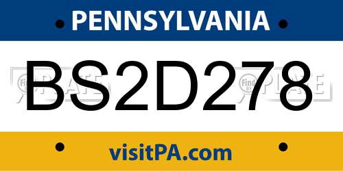 BS2D278 Pennsylvania License Plate