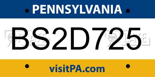 BS2D725 Pennsylvania License Plate