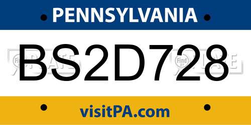 BS2D728 Pennsylvania License Plate