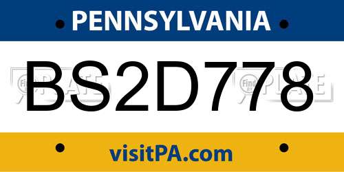 BS2D778 Pennsylvania License Plate