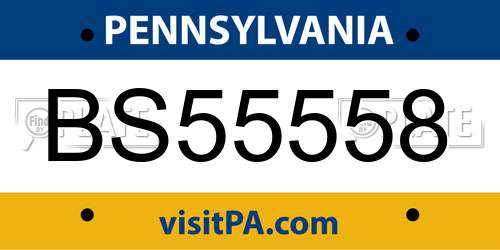 BS55558 Pennsylvania License Plate