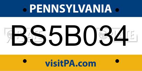 BS5B034 Pennsylvania License Plate