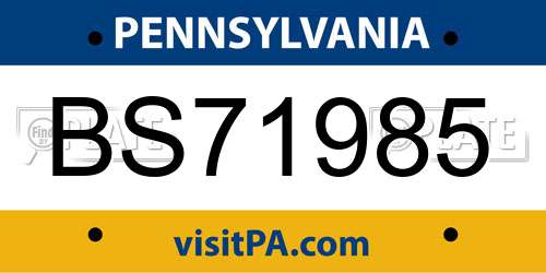 BS71985 Pennsylvania License Plate
