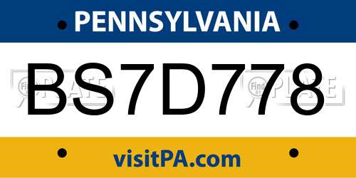 BS7D778 Pennsylvania License Plate