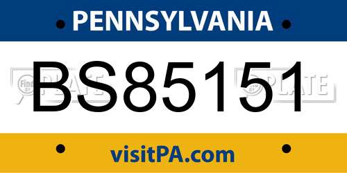 BS85151 Pennsylvania License Plate