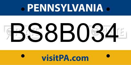 BS8B034 Pennsylvania License Plate