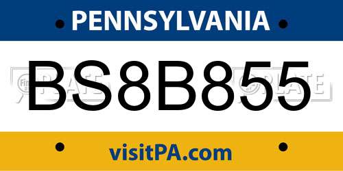 BS8B855 Pennsylvania License Plate