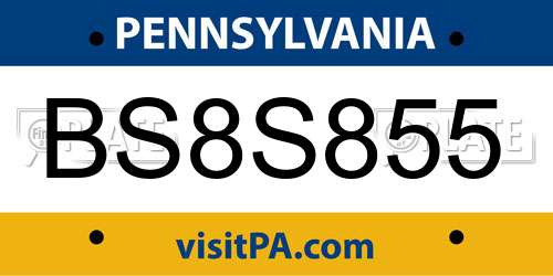 BS8S855 Pennsylvania License Plate