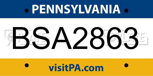 BSA2863 Pennsylvania License Plate