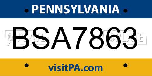 BSA7863 Pennsylvania License Plate