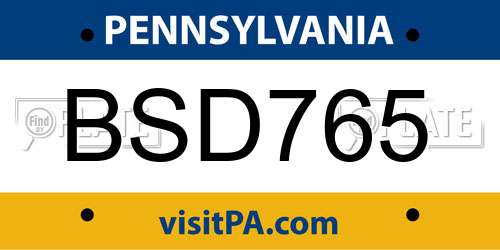 BSD765 Pennsylvania License Plate