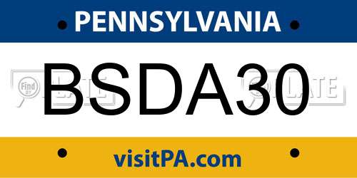 BSDA30 Pennsylvania License Plate
