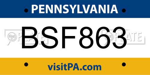 BSF863 Pennsylvania License Plate