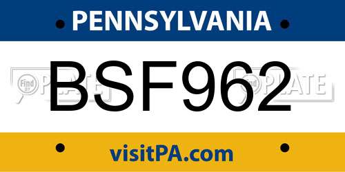 BSF962 Pennsylvania License Plate