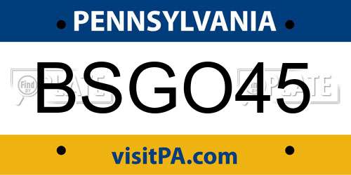 BSGO45 Pennsylvania License Plate