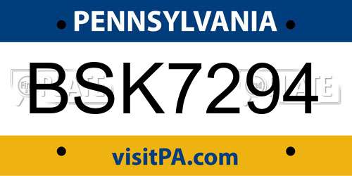 BSK7294 Pennsylvania License Plate