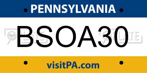BSOA30 Pennsylvania License Plate