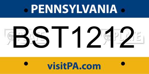 BST1212 Pennsylvania License Plate