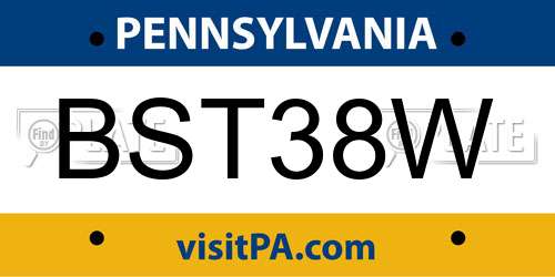 BST38W Pennsylvania License Plate