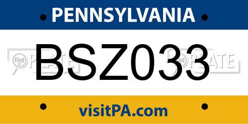 BSZ033 Pennsylvania License Plate