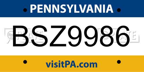 BSZ9986 Pennsylvania License Plate