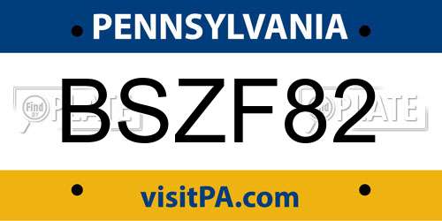 BSZF82 Pennsylvania License Plate
