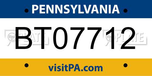 BT07712 Pennsylvania License Plate