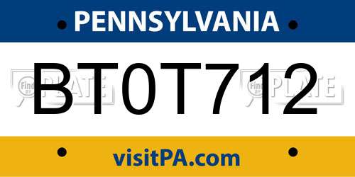 BT0T712 Pennsylvania License Plate