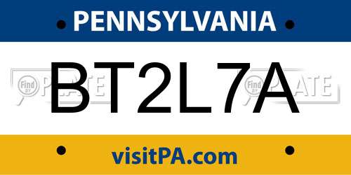 BT2L7A Pennsylvania License Plate
