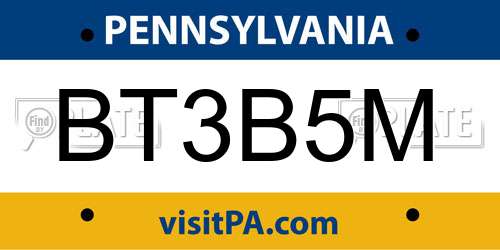 BT3B5M Pennsylvania License Plate