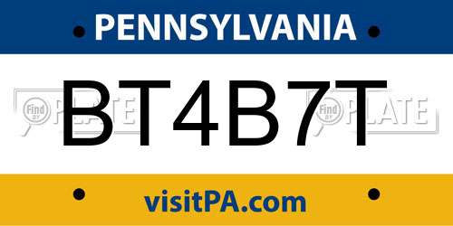BT4B7T Pennsylvania License Plate