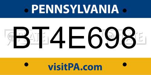 BT4E698 Pennsylvania License Plate