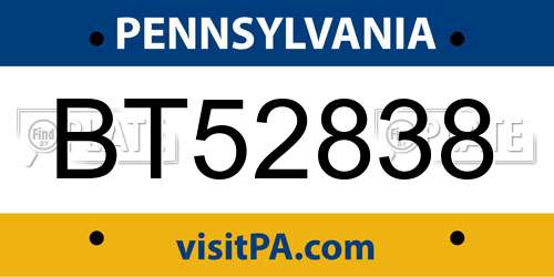BT52838 Pennsylvania License Plate