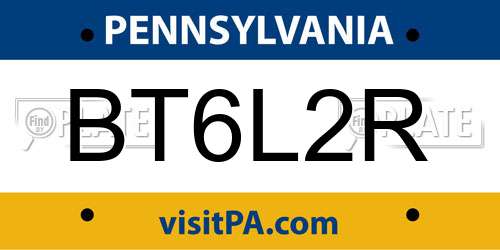 BT6L2R Pennsylvania License Plate